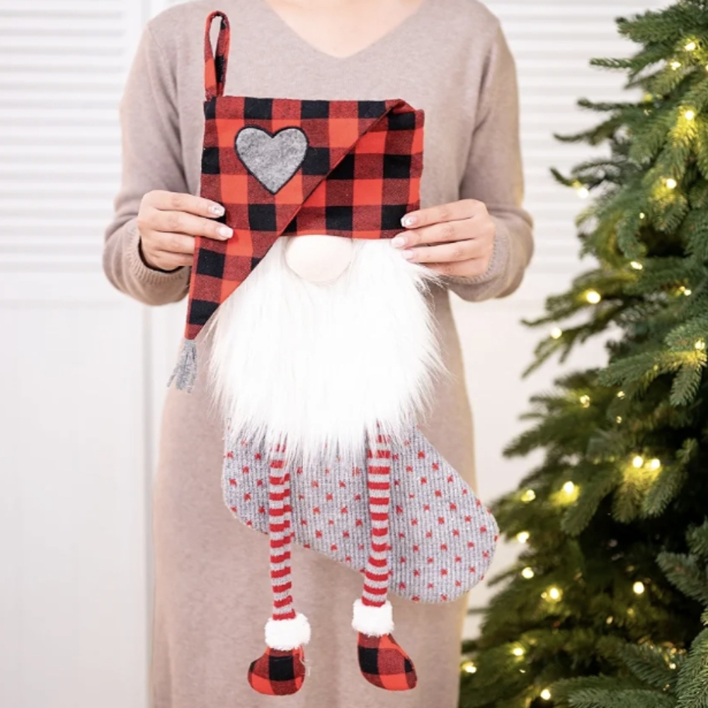 Gnome Christmas Hanging Stocking for Holiday Christmas Decoration & Small Gifts